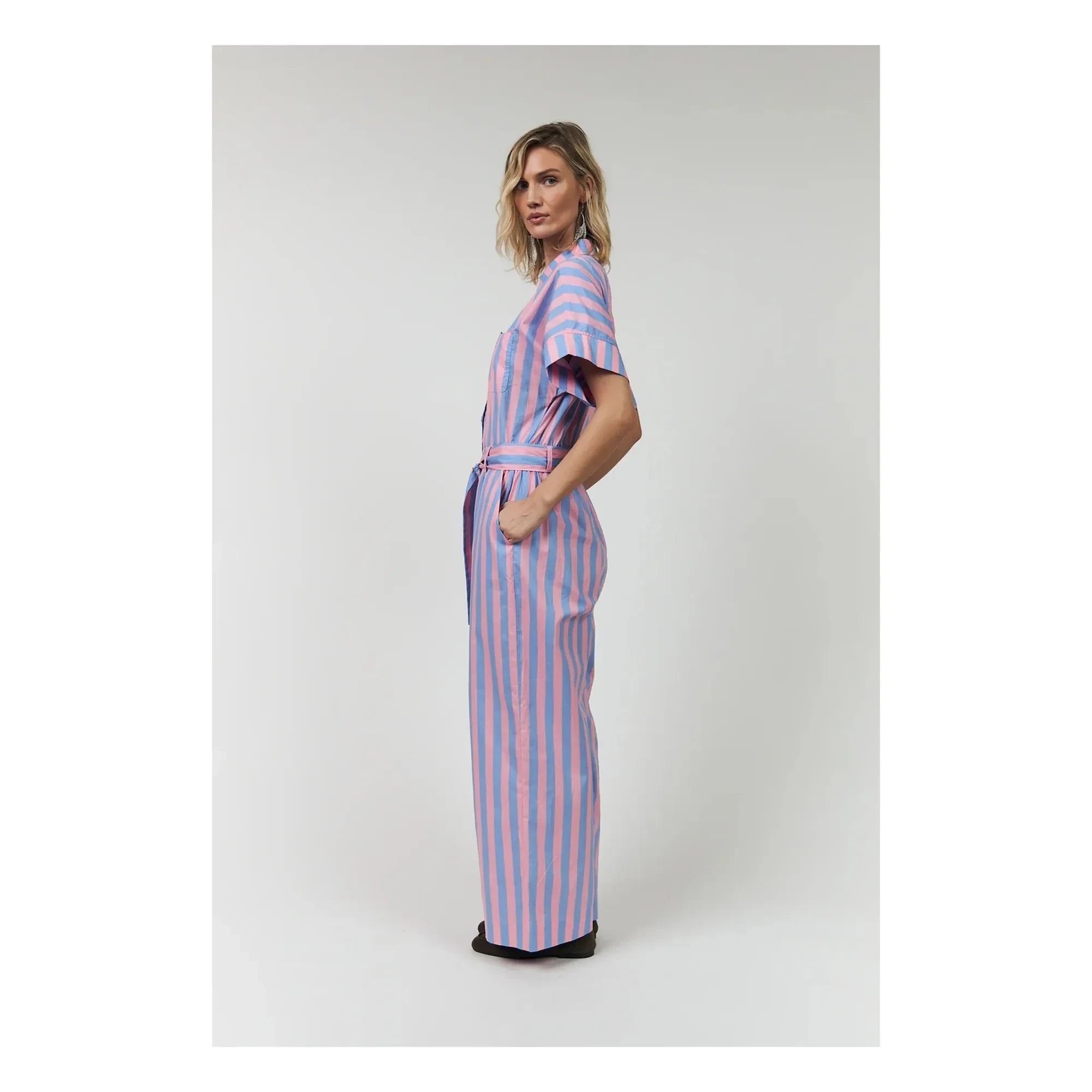 Lollys Laundry - Mathilde gestreifter Baumwoll-Jumpsuit | Rosa