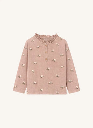 Studio Bohème - Blusa de Cuello con Cordón de Algodón Orgánico Olympe | Rosa