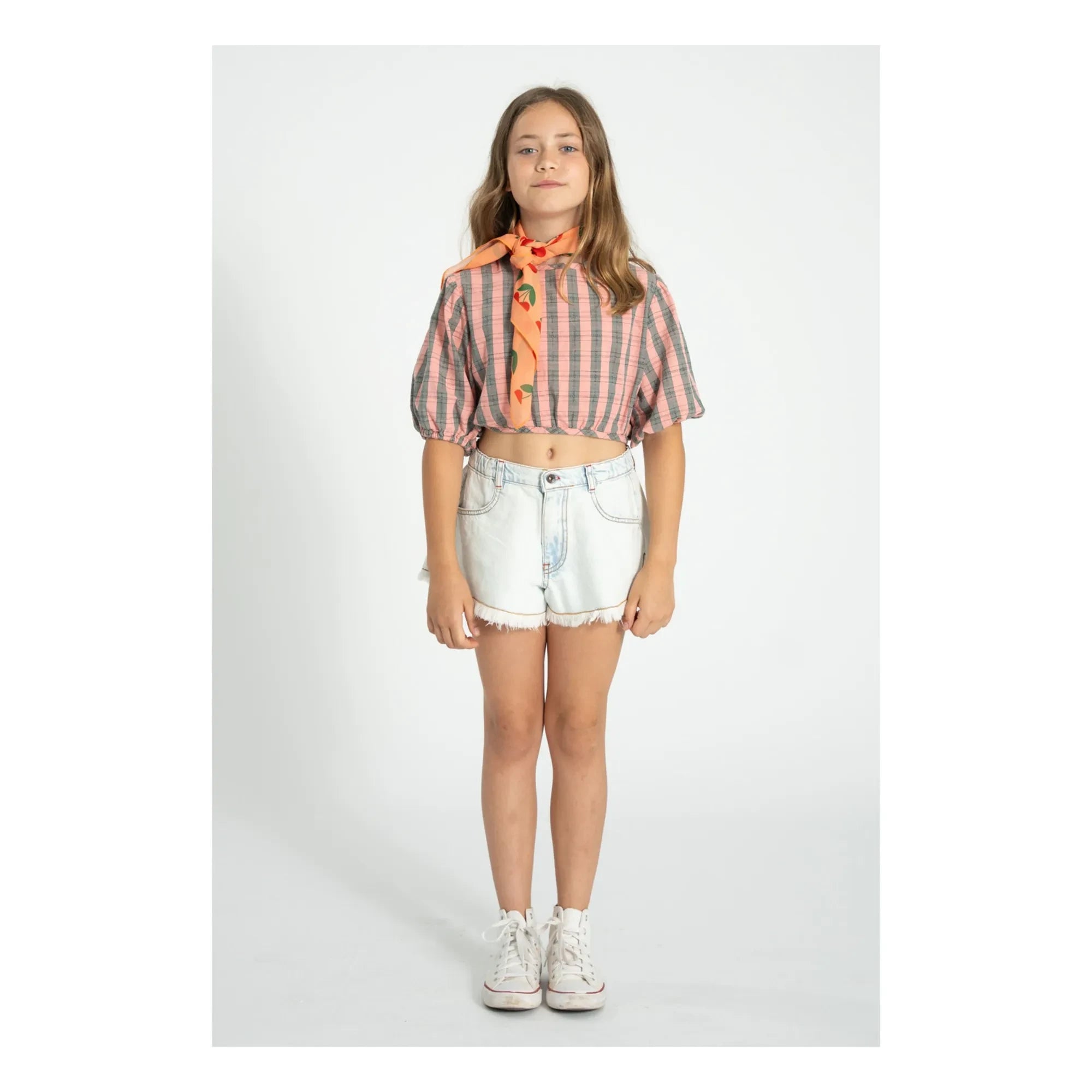 Piupiuchick - Organic Cotton Checkered Ruffled Blouse | Pink
