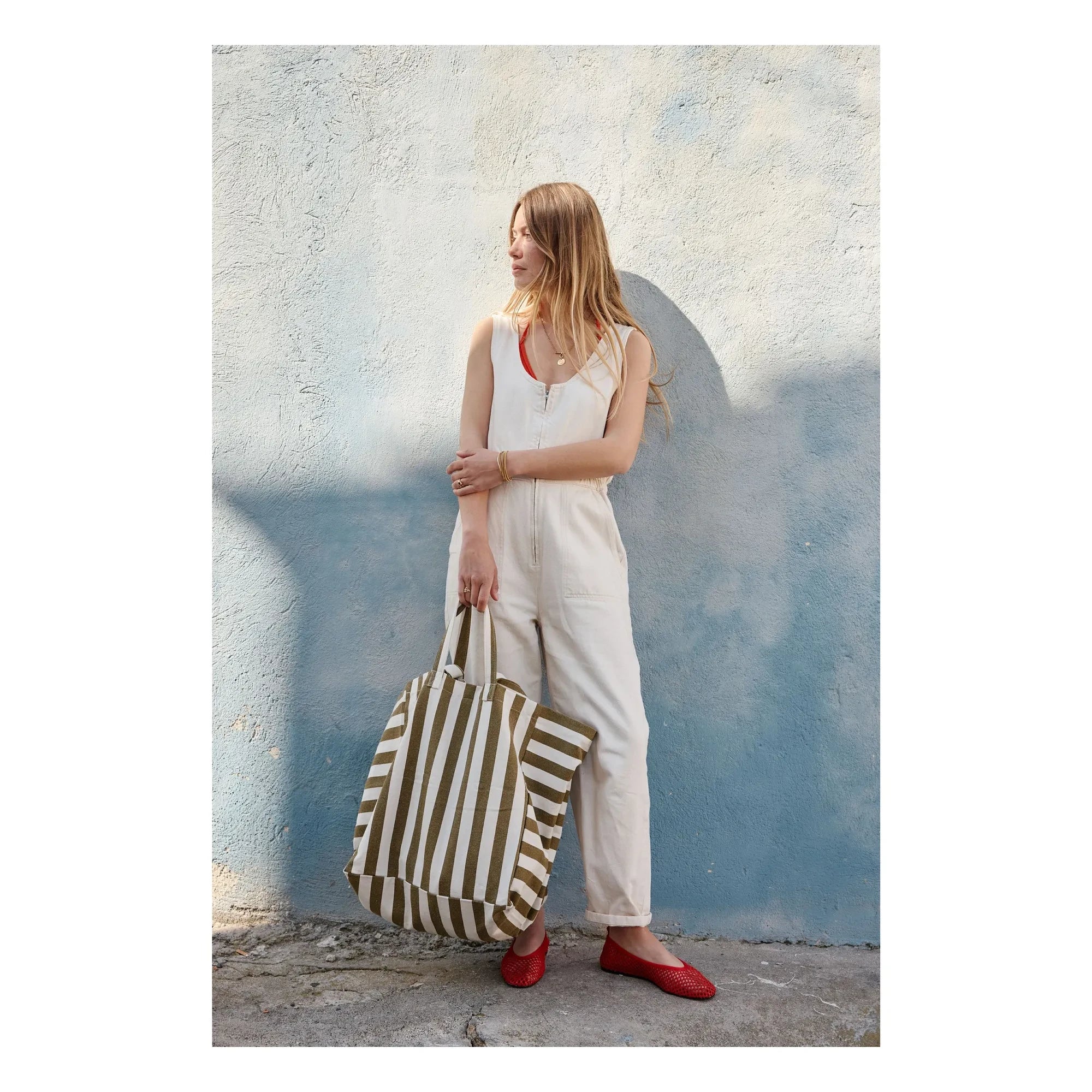 Rose in April - Elisa çizgili tote çanta | Zeytin