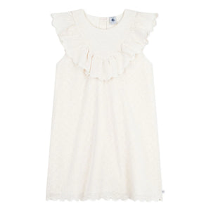 Petit Bateau - İngiliz Danteli Kalp Nakışlı Pamuk Elbise | Beyaz