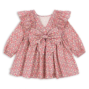Konges Sløjd - Vestido con Volantes y Estampado de Corazones de Algodón Orgánico | Rosa