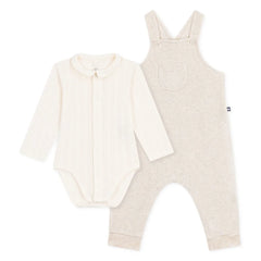 Petit Bateau - Conjunto de body de terciopelo de algodón orgánico y peto | Beige