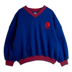 Mini Rodini - Organik pamuklu çizgili sweatshirt | Kraliyet mavisi