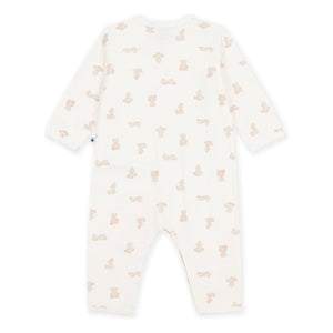 Petit Bateau - Pijama de oso de peluche Tubic de algodón orgánico Sleep Well | Blanco