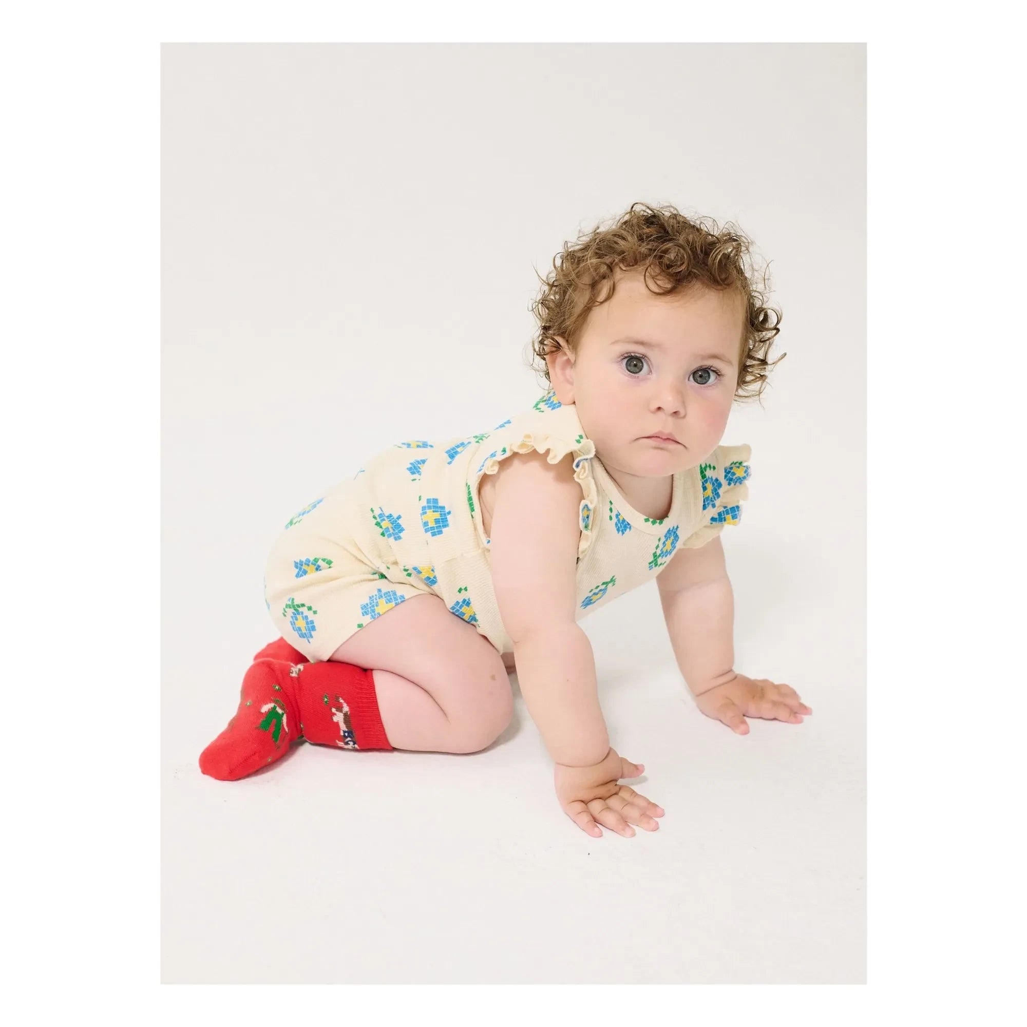 Bobo Choses - Shorts de canalé de algodón orgánico con estampado floral | Crudo
