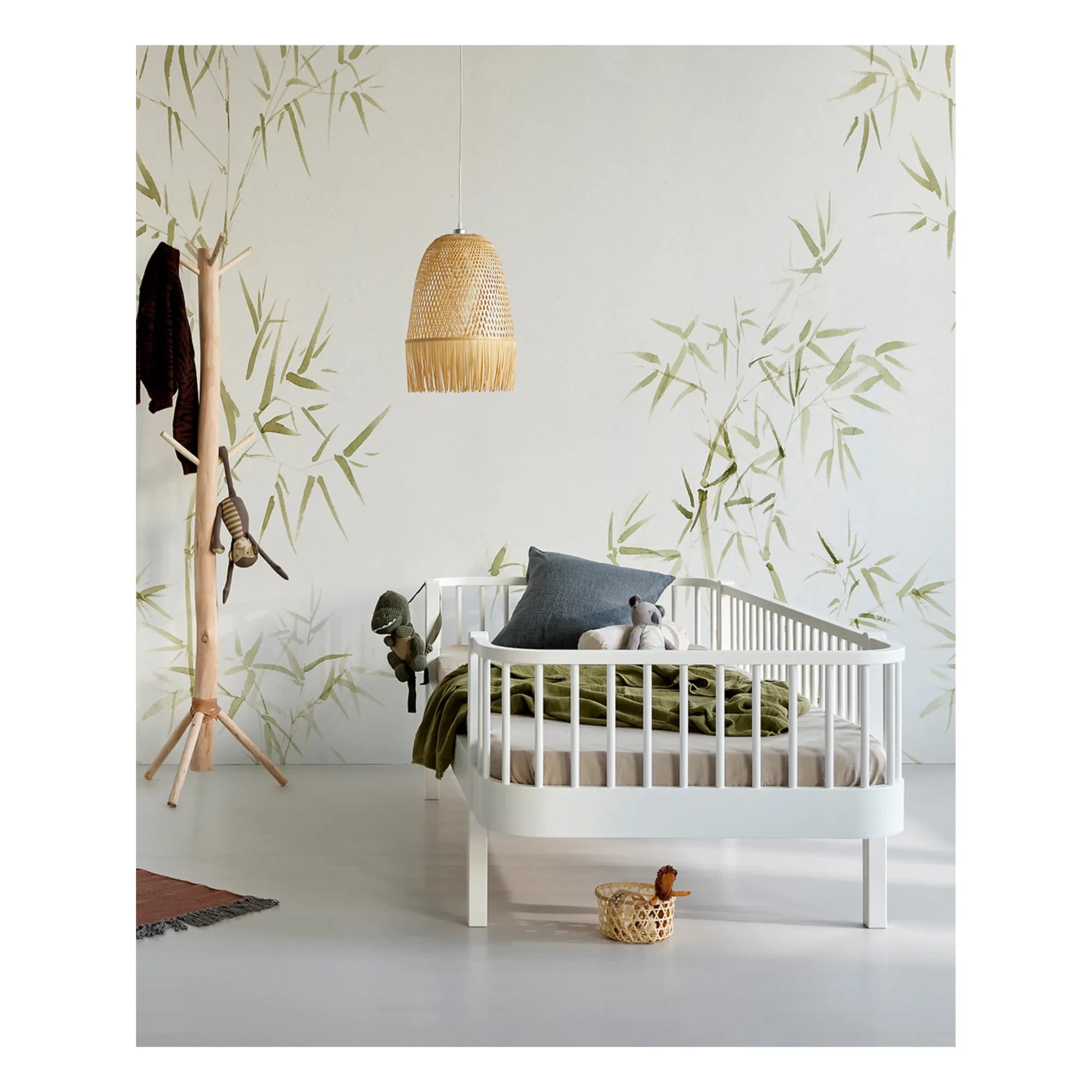 Oliver Furniture - Meşe kaplamalı ahşap yatak 90x200 cm | Beyaz