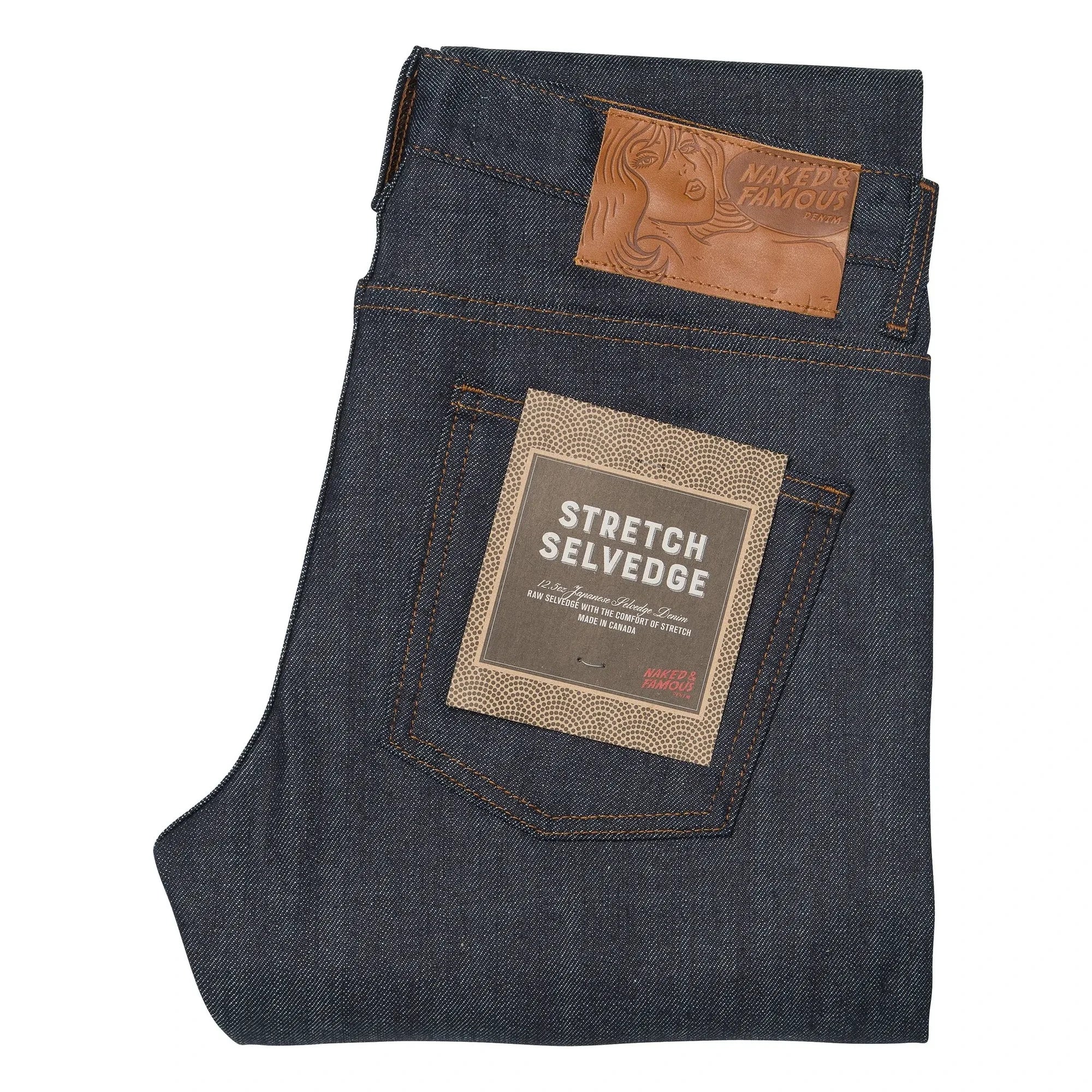 Naked & Famous - Vaqueros elásticos de orillo Super Guy | Índigo