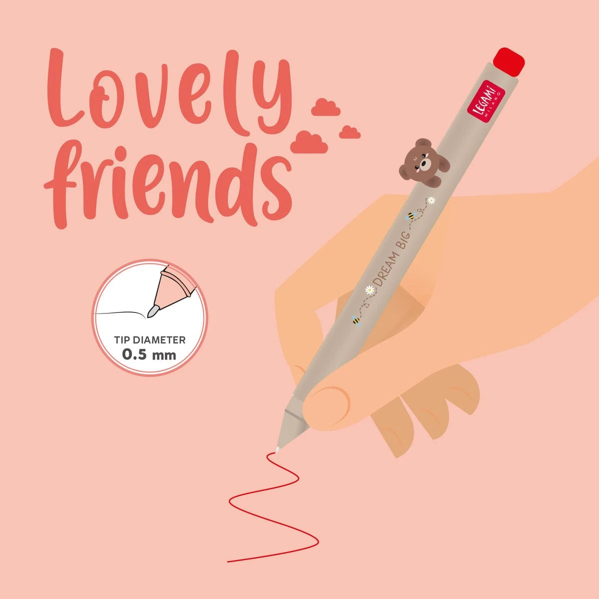 Legami - Teddy Bear Animal Charm with "Dream Big" Gel Pen - Cute Friends