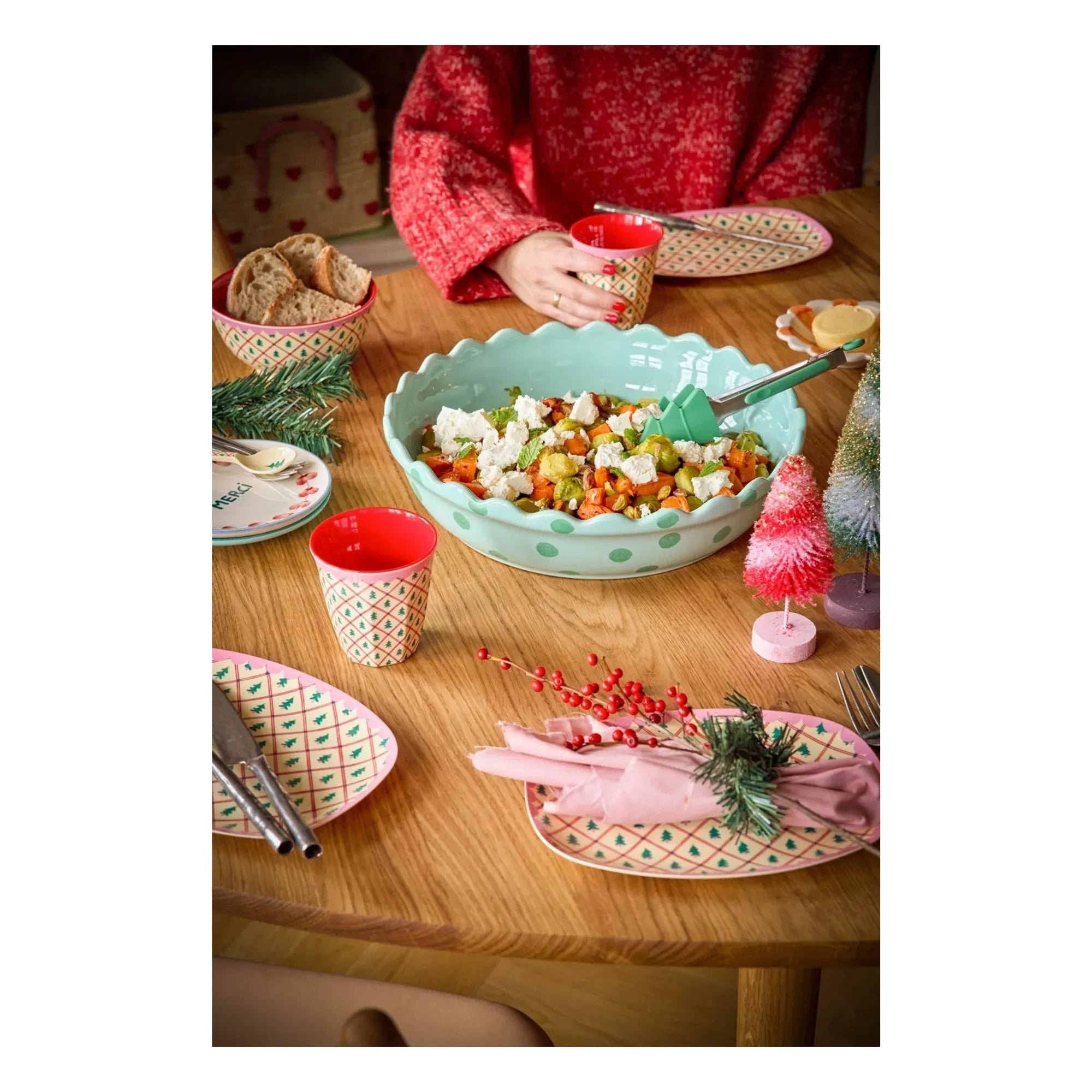 Rice - Melamine Glass Pine Trees | Cream
