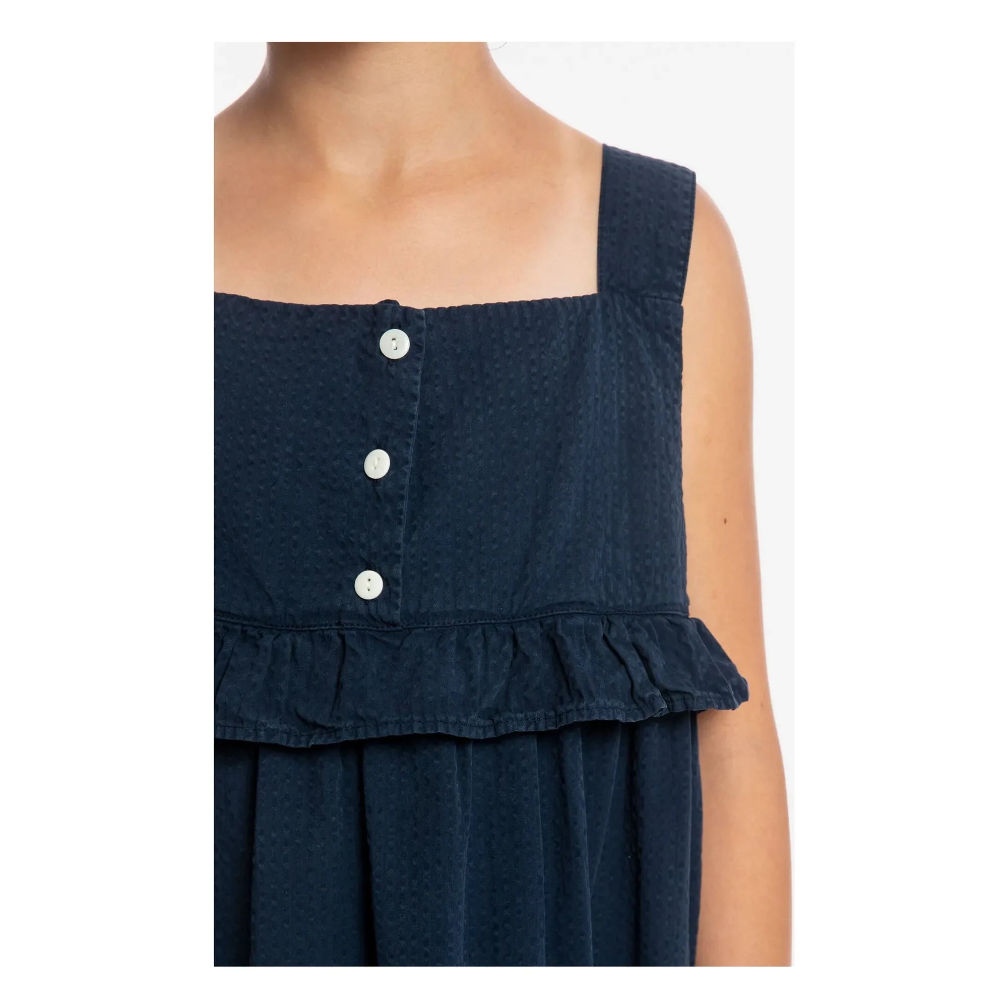 Matona - Vestido con volantes Mi-Long Algodón orgánico | Azul marino