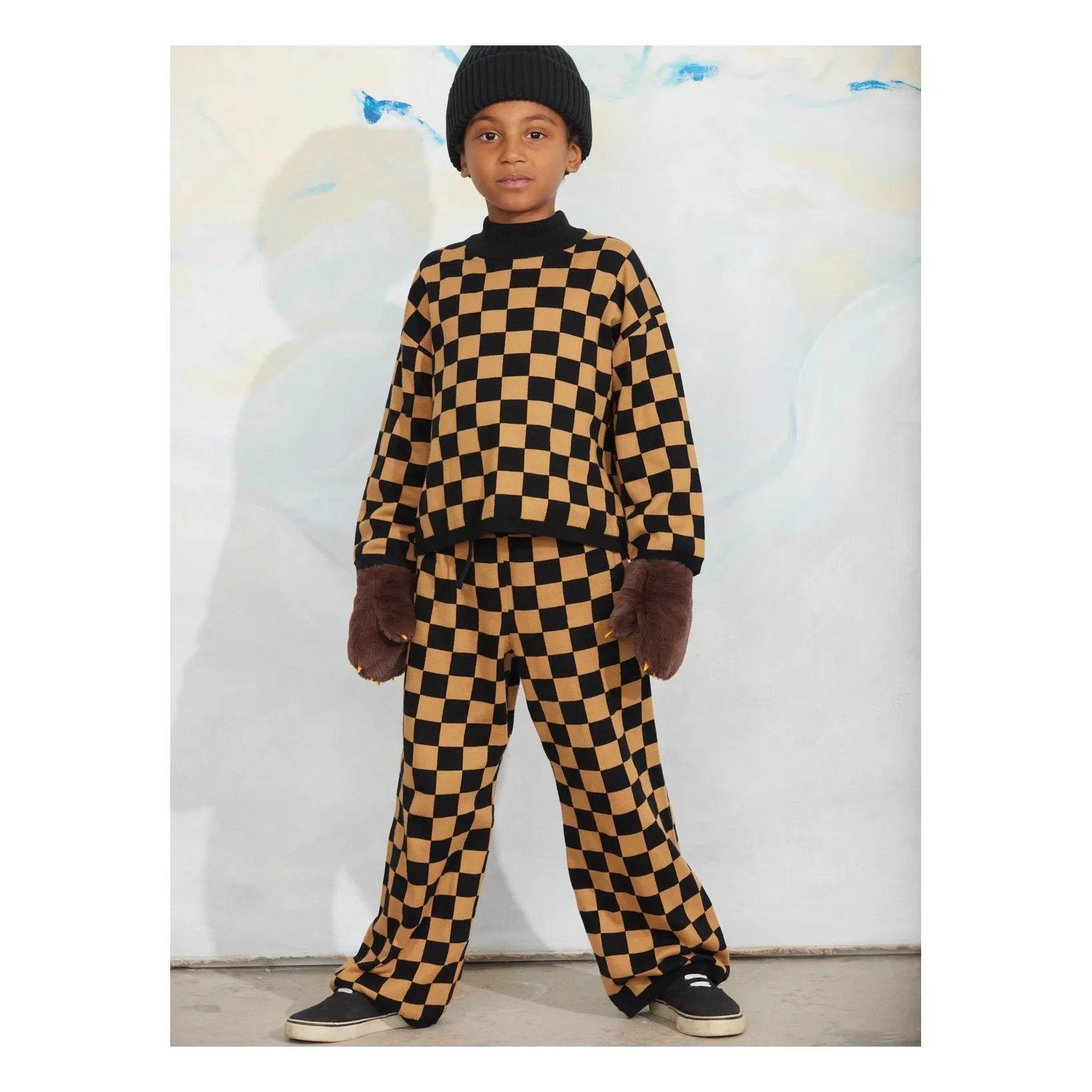 Mini Rodini - Damier organik pamuklu sweatshirt | Kahverengi