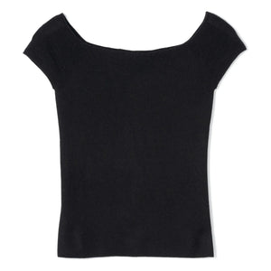 Bompard - Top de punto con cuello Bardot de cachemira y seda | Negro