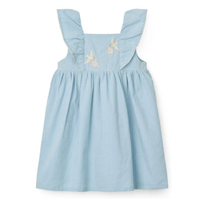 Copenhagen Colors - Vestido de algodón orgánico con bordado floral y estampado de pájaros | Azul claro
