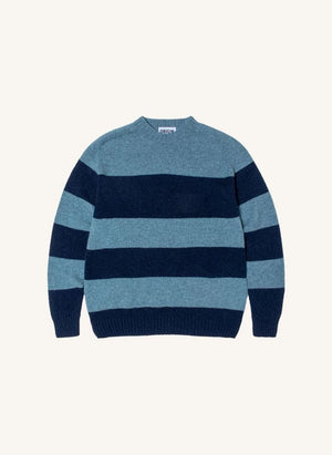 Origin Knitwear - Çizgili Yün Dikişsiz Kazak | Mavi