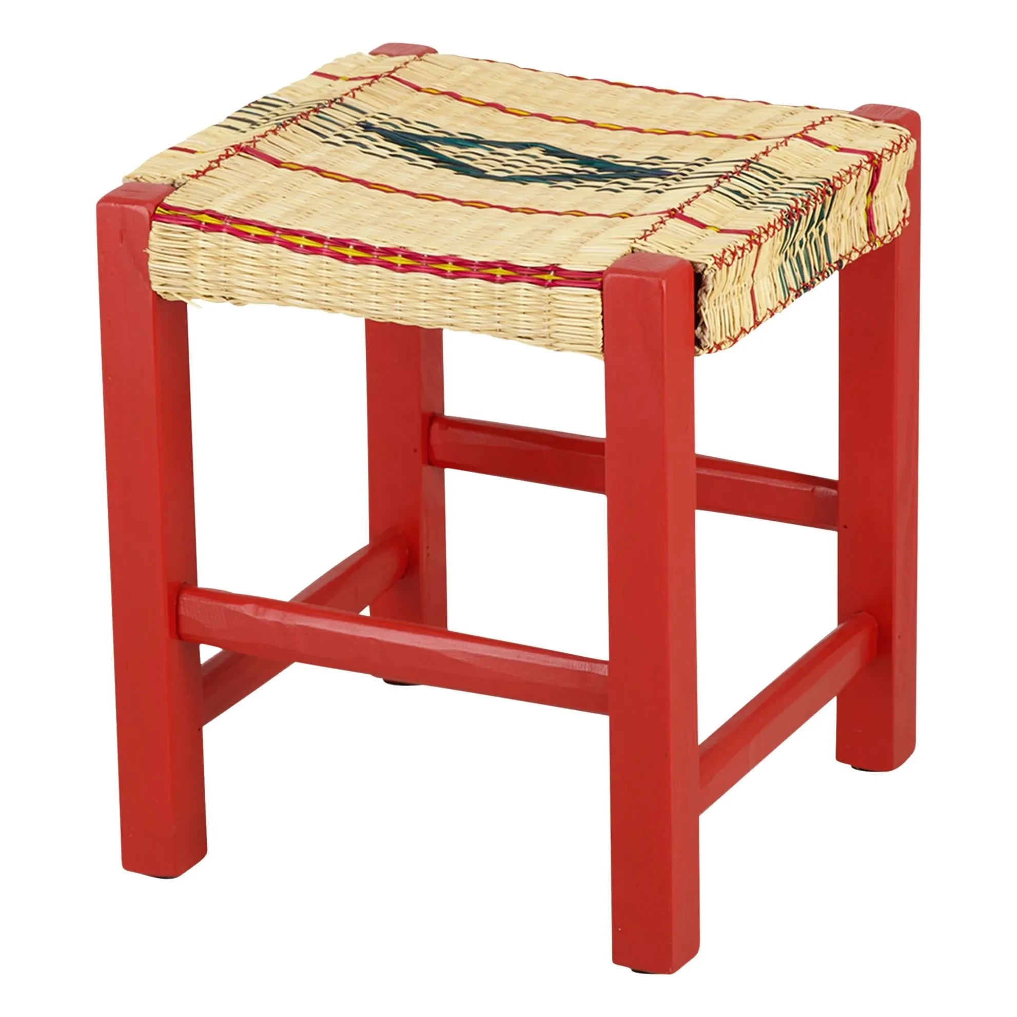 House of Capricorn - Coruche örme hasır tabure | Kırmızı