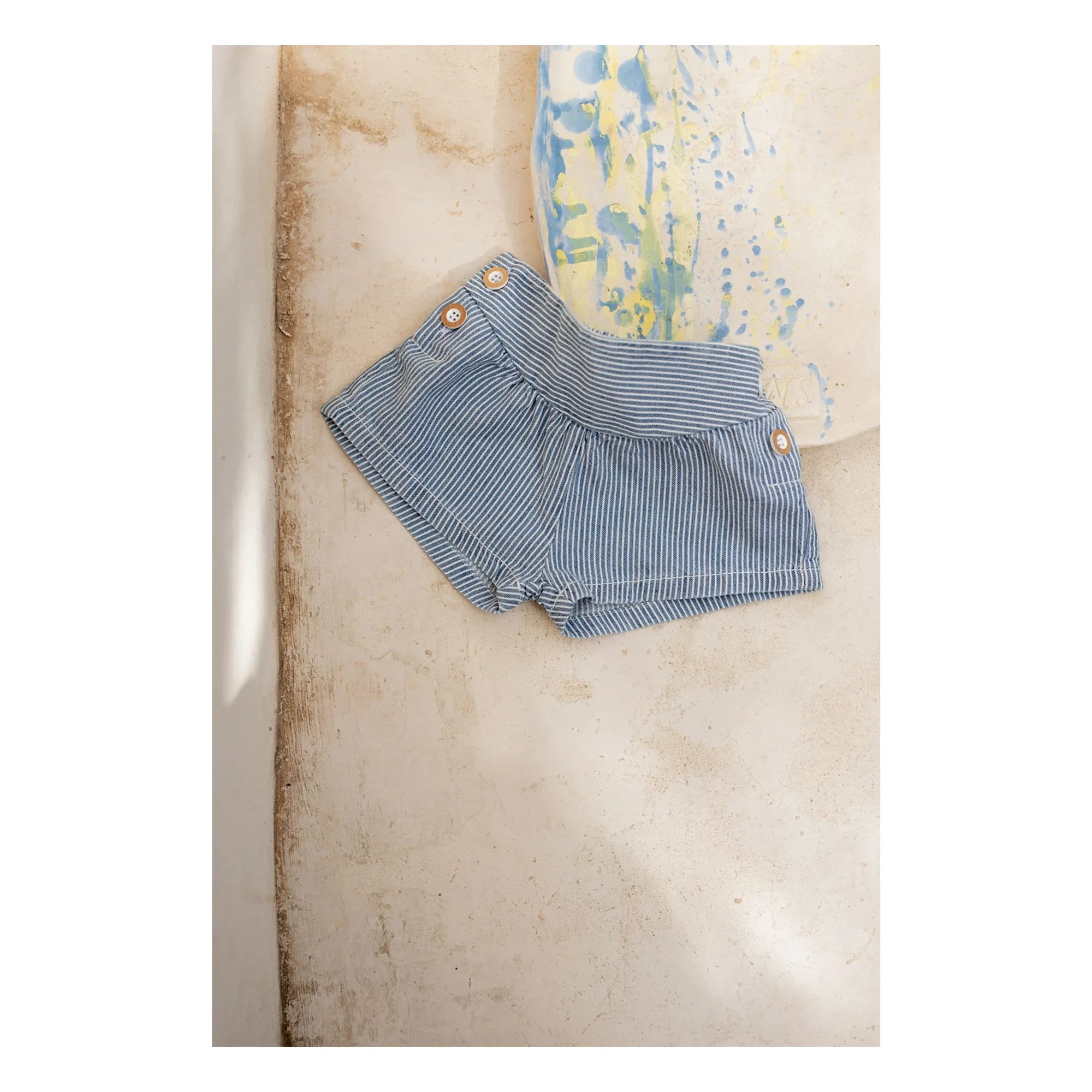 1+ in the family - Denim Deia Organik Pamuklu Çizgili Şort | Açık Mavi