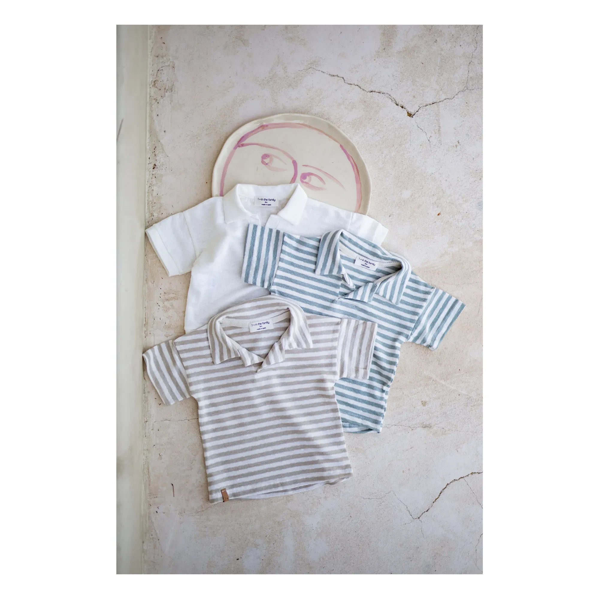 1+ in the family - Borrassa Striped Linen Polo | Green Water