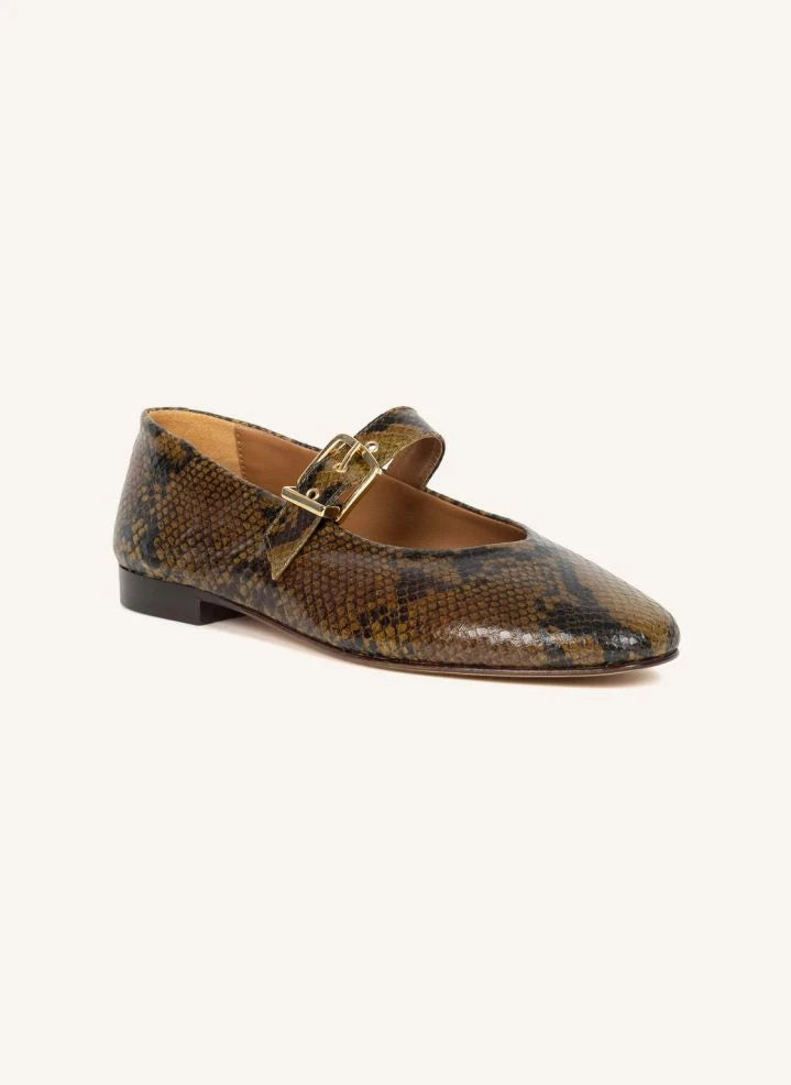 Bobbies - Zapatos de ballet de piel Mado con estampado de serpiente | Caqui