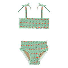 Tinycottons - Bañador con volantes Cherry | Agua verde