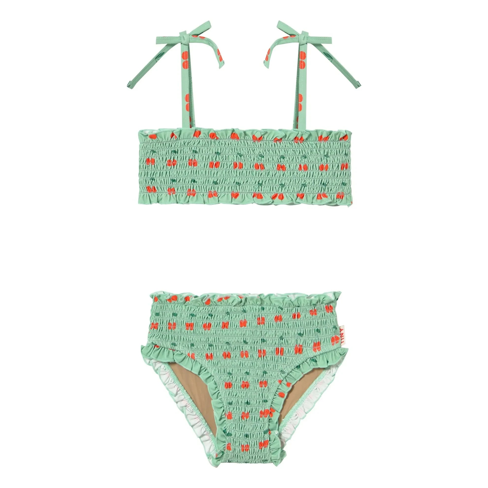 Tinycottons - Bañador con volantes Cherry | Agua verde