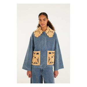Farm Rio - Cazadora Richelieu de algodón y denim | Azul