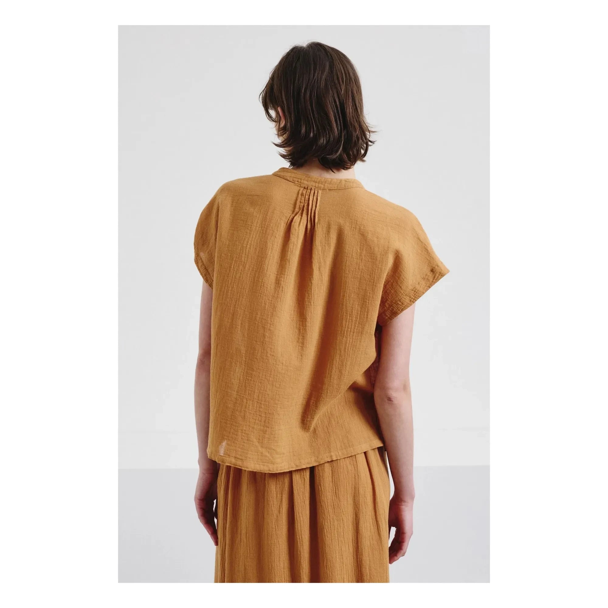 Pomandère - Short sleeve blouse Organic cotton gauze | Apricot