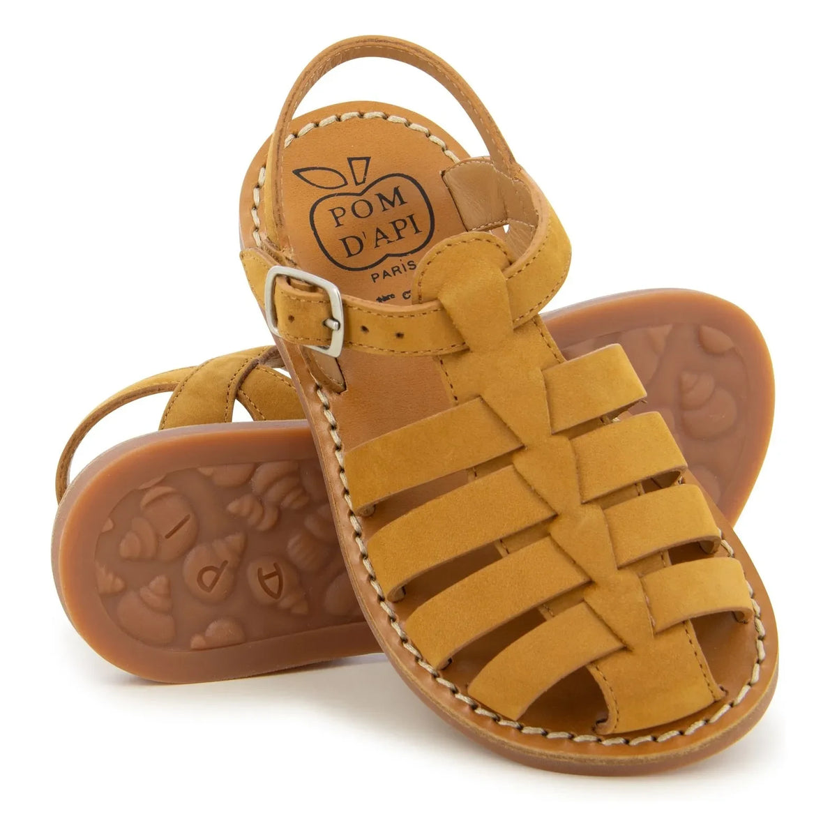 Pom d'Api - Sandalias de padre con pespuntes de rafia | Ocre