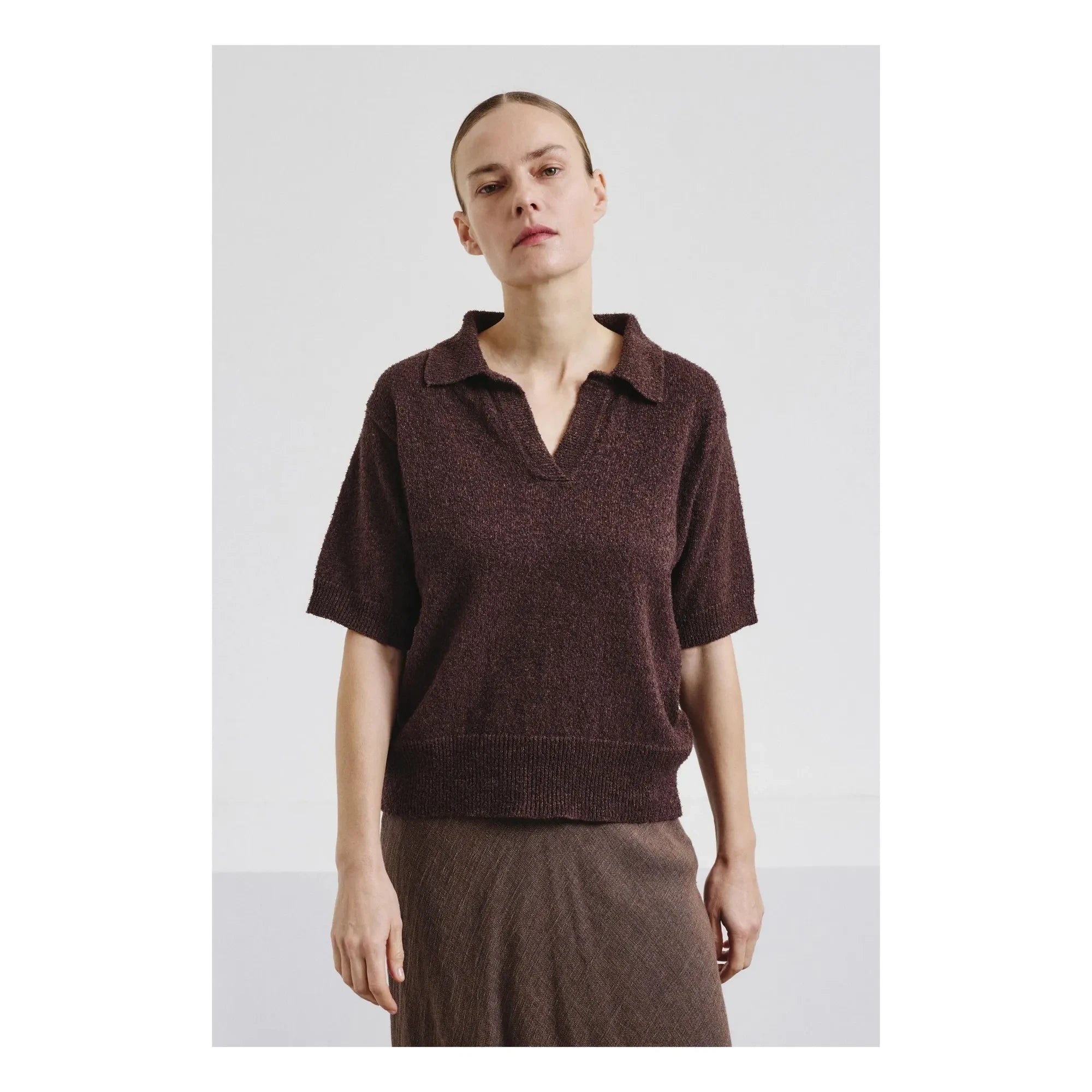 Pomandère - Cotton & Linen Polo Sweater | Dark Brown
