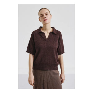 Pomandère - Cotton & Linen Polo Sweater | Dark Brown