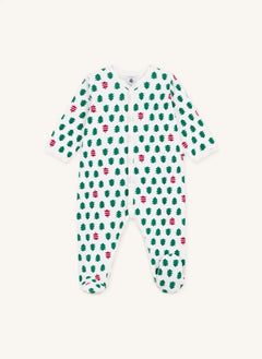 Petit Bateau - Kürk Ağacı Ayaklı Kadife Organik Pamuk Pijama | Beyaz