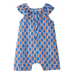 Fabula - Ruffled Dungarees Damiers Flowers | Blue