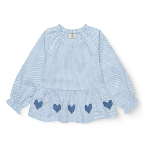 Copenhagen Colors - Striped Embroidered Blouse Seersucker Organic Cotton | Light Blue