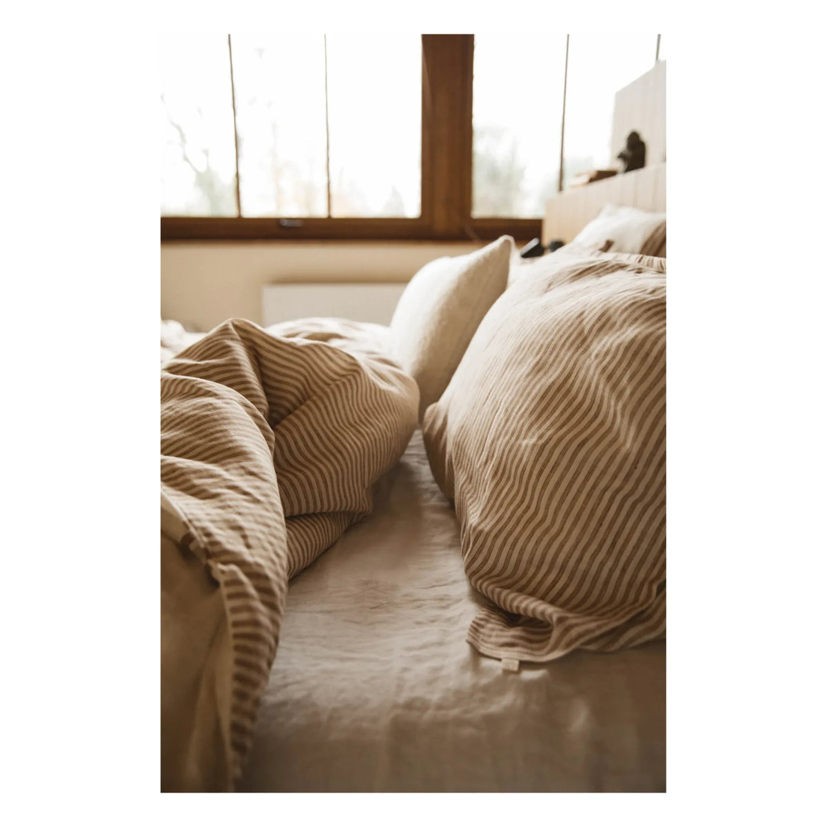 Gabrielle Paris - Striped Washed Linen Double-Sided Duvet Cover | Brown