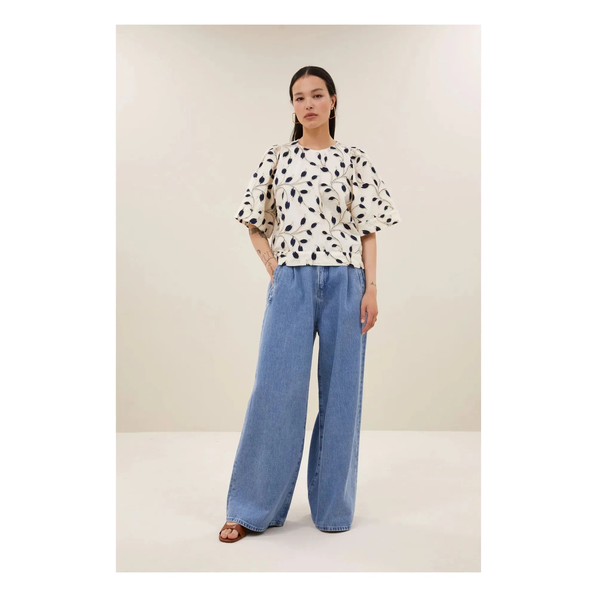 By Bar - Olivia Cotton Botanik Bluz | Gece mavisi
