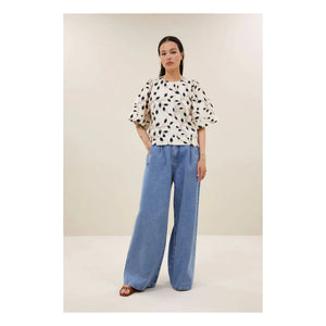 By Bar - Olivia Cotton Botanik Bluz | Gece mavisi