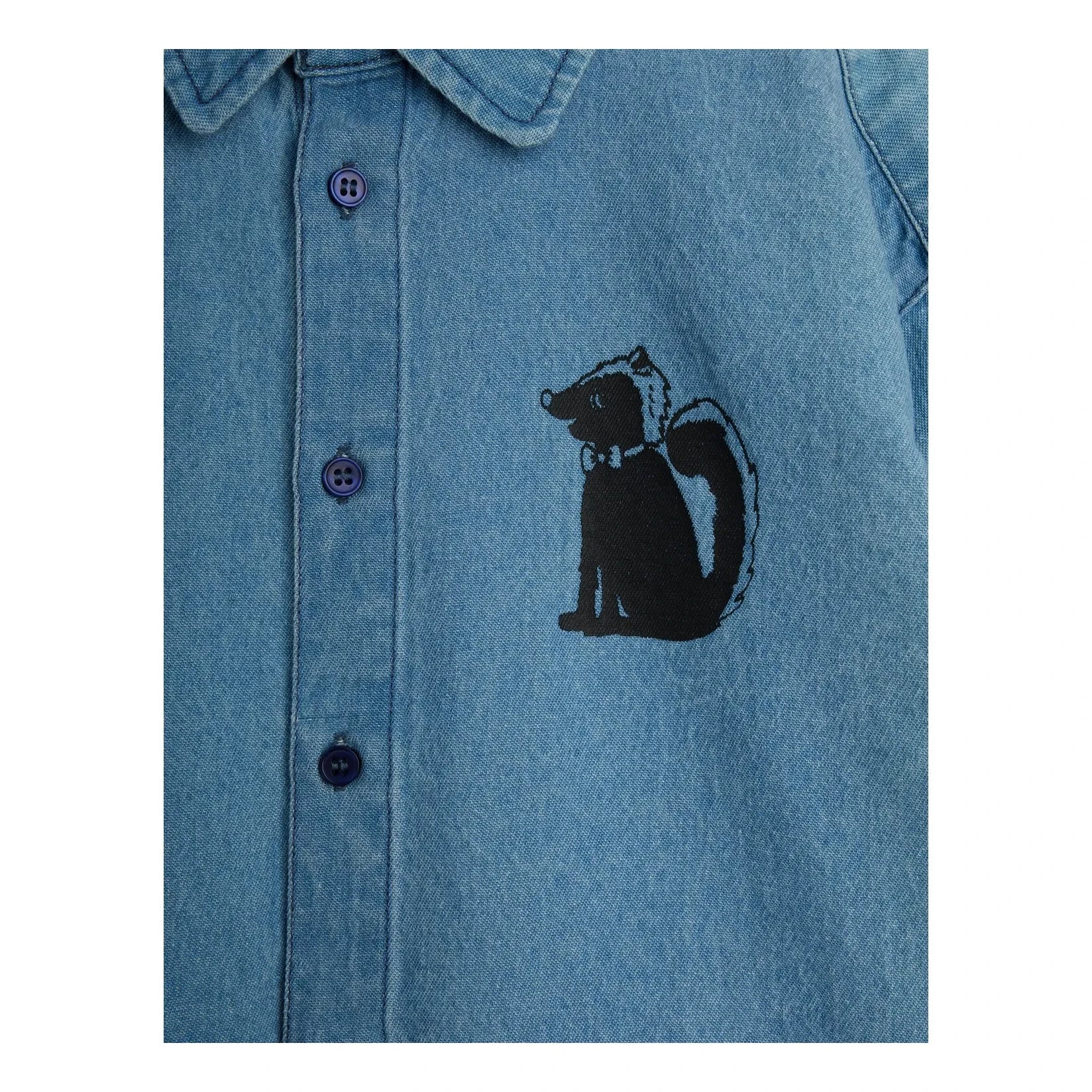 Mini Rodini - Mouffette Organik Pamuklu Denim Gömlek | Mavi