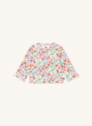 Petit Bateau - Organik Pamuklu Çiçek Desenli Bebek Hırkası | Beyaz