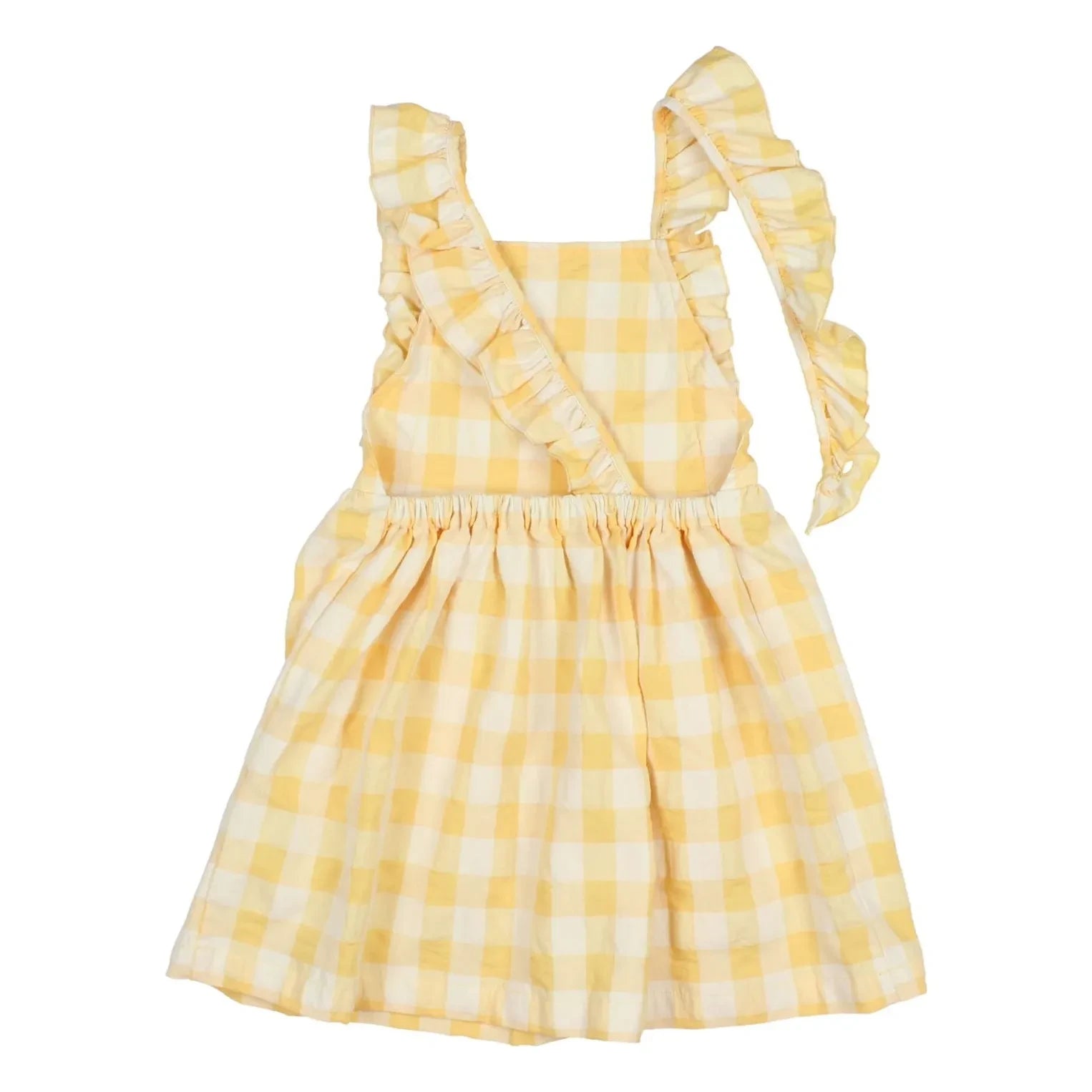 Búho - Seersucker Organik Pamuklu Gingham Elbise | Sarı