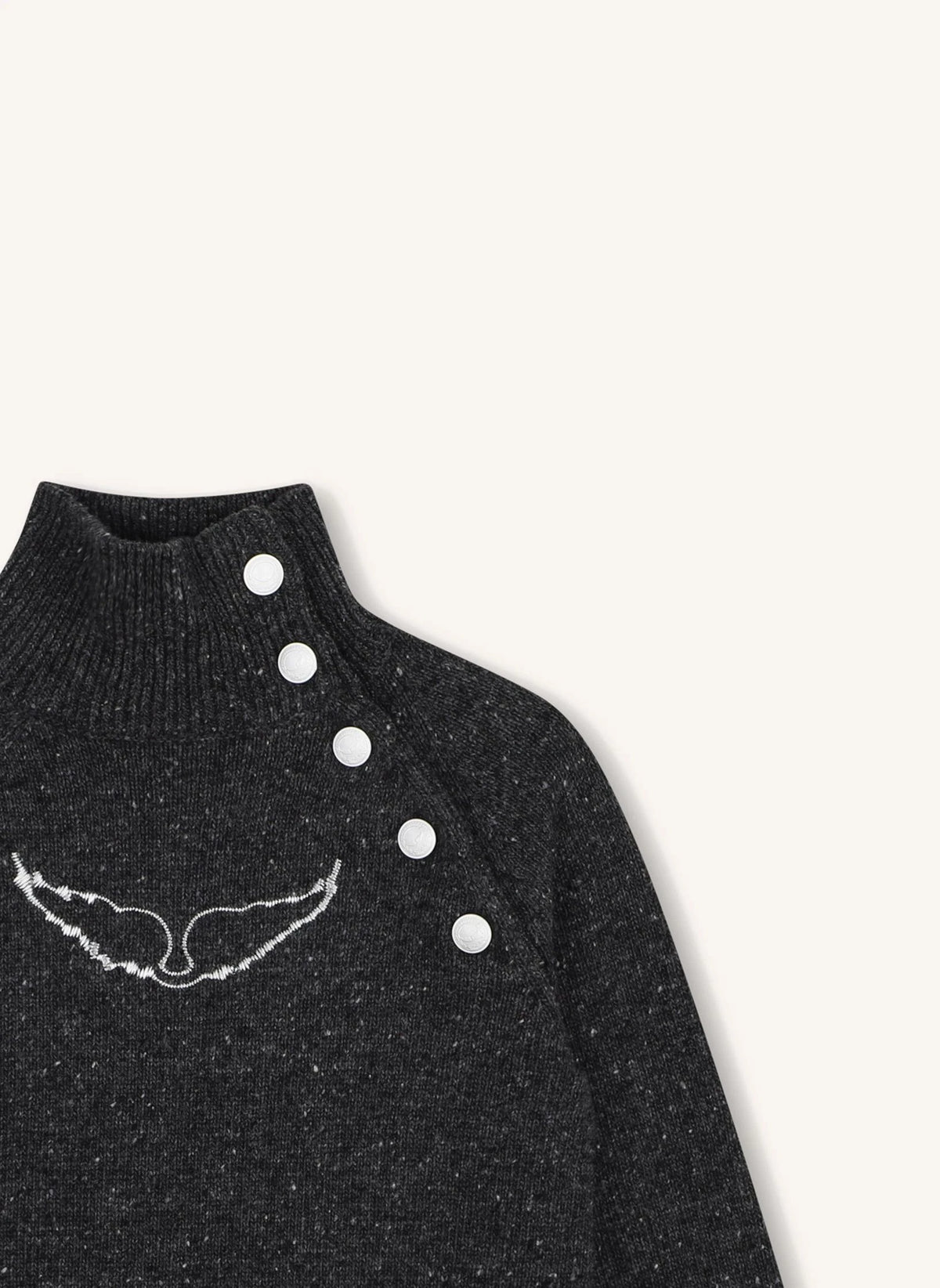 Zadig & Voltaire - Wollpullover mit Schulterknöpfen und Flügelärmeln | Kohlegrau
