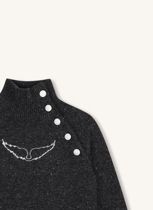 Zadig & Voltaire - Wollpullover mit Schulterknöpfen und Flügelärmeln | Kohlegrau