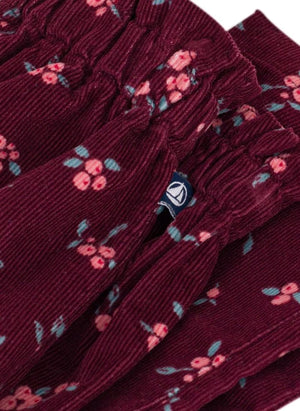Petit Bateau - Organik Pamuklu Kadife Çiçek Desenli Pantolon | Bordo