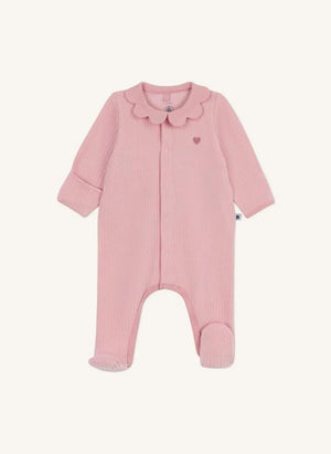 Petit Bateau - Dors Bien Kabartmalı Fırfırlı Yaka Organik Pamuklu Pijama | Pembe