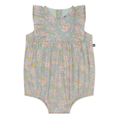 Petit Bateau - Organik pamuk poplin çiçekli tulum | Gri mavi