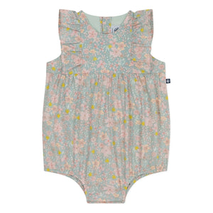 Petit Bateau - Organik pamuk poplin çiçekli tulum | Gri mavi