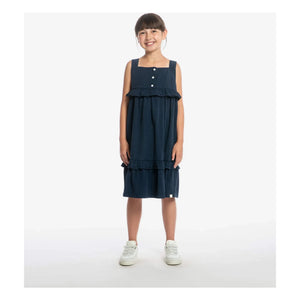 Matona - Vestido con volantes Mi-Long Algodón orgánico | Azul marino