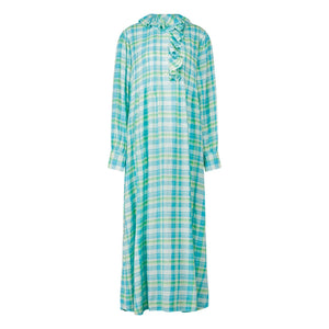 Laurence Bras - Philibong Cotton Checkered Dress | Turquoise