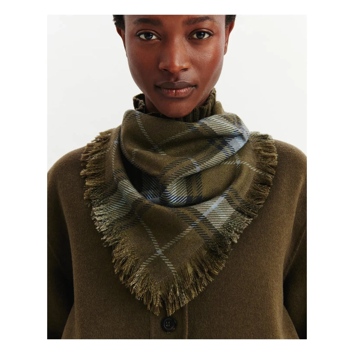 Bompard - Swann Tartan Cashmere Mini Scarf | Olive