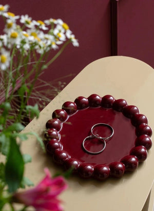 Present Time - Cadiz Dotty Ceramic Trays | Burgundy