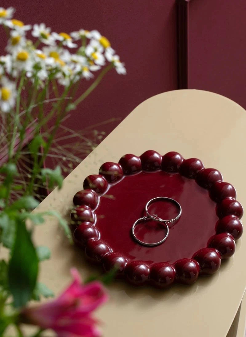 Present Time - Cadiz Dotty Ceramic Trays | Burgundy